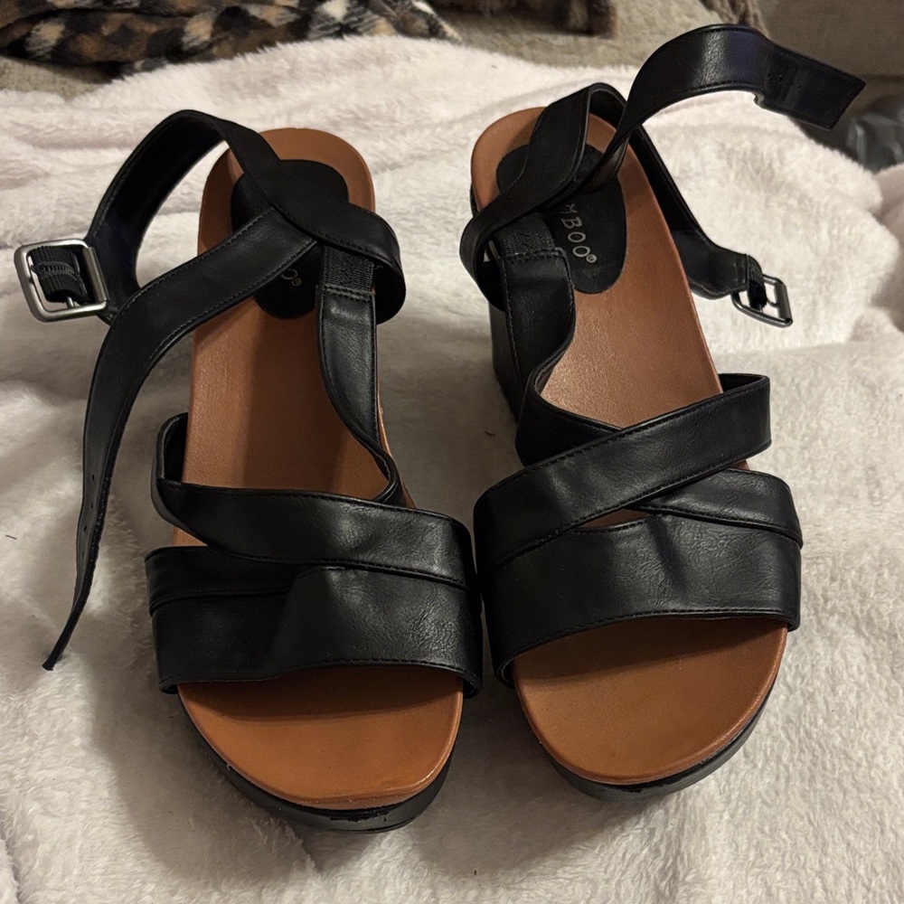 BAMBOO Black Wedge Sandals